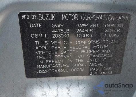 2012 Suzuki Kizashi Sport Sls z USA, uszkodzony, nr VIN JS2RF9A86C6100206